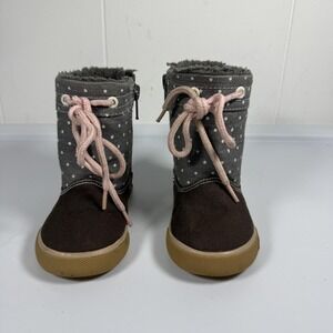 See Kai Run Snow Boots Girls Size 5 Gray Polka Dot Faux Fur Lined Winter Warm